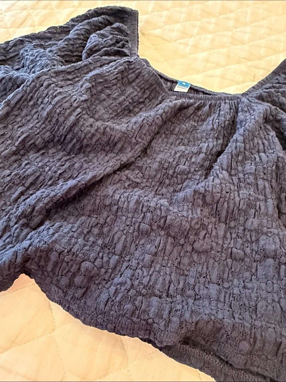 Old Navy Black Textured Puff-Sleeve Square Neck Top
